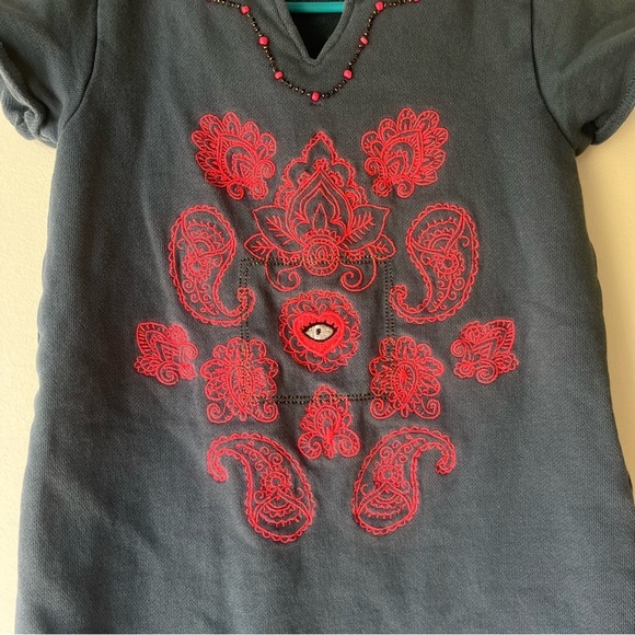 🌼 5/$25 Billieblush Girls Embroidered Beaded Knit Dress Blue Pink Paisley Size 4 - Picture 2 of 14